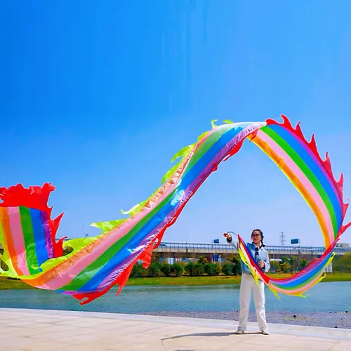 Vista 9 de Juego de Cintas de Dragón 3D Realistas para Ejercicio, Baile al Aire Libre, Lanzamiento de Fitness, Estilo Cuadrado POI Wu Long (5.97m, Fénix Azul)