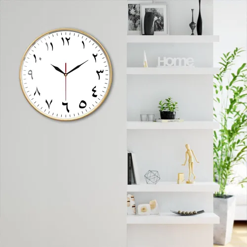 Vista 5 de Reloj de pared de cuarzo silencioso con números arábigos de 12 pulgadas con marco de madera, reloj de pared analógico de madera para colgar números