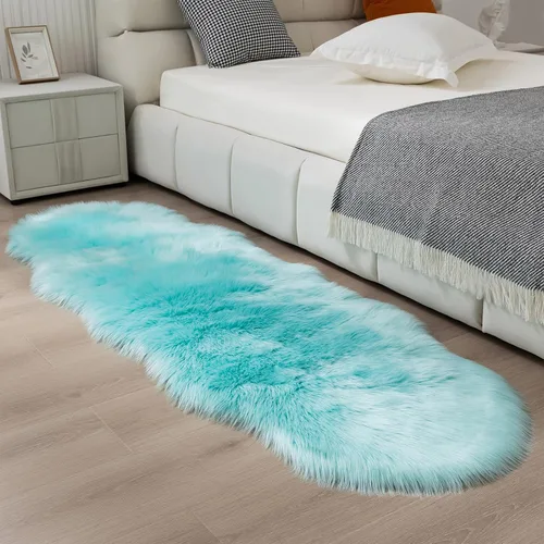 Vista 57 de Alfombra de piel sintética de 2 x 6 pies, color beige, lavable a máquina, súper suave, esponjosa, alfombra de piel de oveja mullida para dormitorio