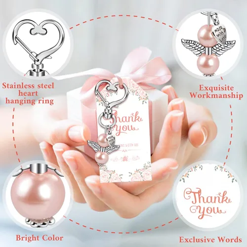 Vista 4 de OurWarm 48 regalos de baby shower, incluyendo bonitos llaveros de ángel, cajas de regalo y tarjetas de agradecimiento para regalos de bautismo