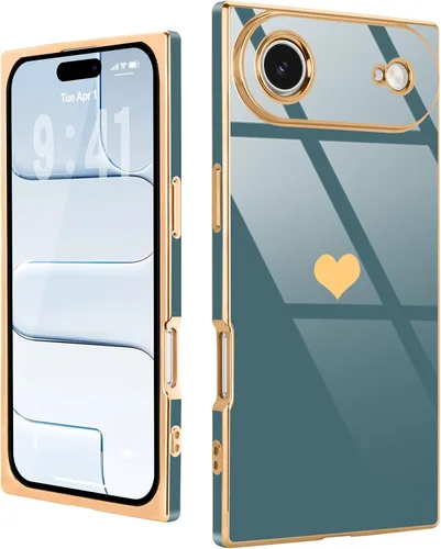 Vista 50 de Compatible con iPhone 12 Funda Rectangular Bonita Chapado Dorado Lujo Corazón de Amor Funda de Teléfono para Mujeres Niñas A Prueba de Golpes