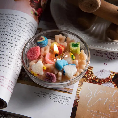 Vista 5 de Mini Velas aromáticas de cera de soja con forma de tazón de cereal de vainilla francesa divertida para recuerdo de boda (paquete de 6 piezas)