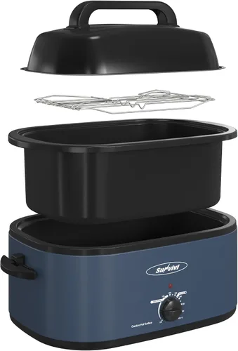 Vista 11 de Sunvivi Horno Asador Eléctrico de 22 Cuartos para Pavo con Tapa, Asadores Eléctricos con Bandeja Extraíble, Asador Grande, Tapa Visible