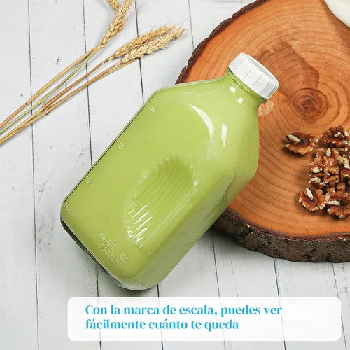 Vista 5 de Syntic - Botella de leche de vidrio de 64 onzas con tapa, mango y marcas de medición