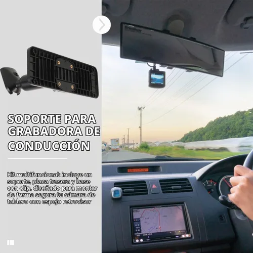 Vista 3 de ULTECHNOVO Kit de montaje de espejo retrovisor para cámara de tablero universal con panel de placa trasera y base de clip, soporte de DVR de coche
