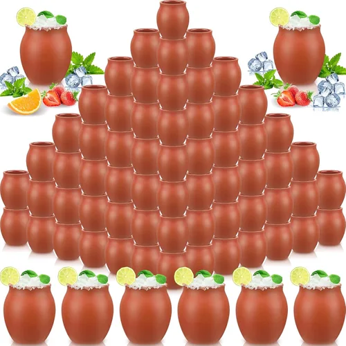 Vista 8 de Gejoy 24 vasos de arcilla mexicana Cantaritos de Barro de 3 onzas, hechos a mano para tequila, mezcal, margarita, mojito, martes de tacos, Cinco