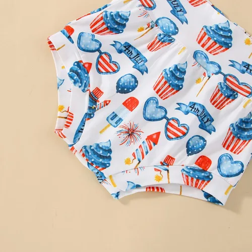 Vista 5 de Traje para bebé niña del 4 de julio, ropa para el Día de los Caídos con borlas, camiseta con bandera