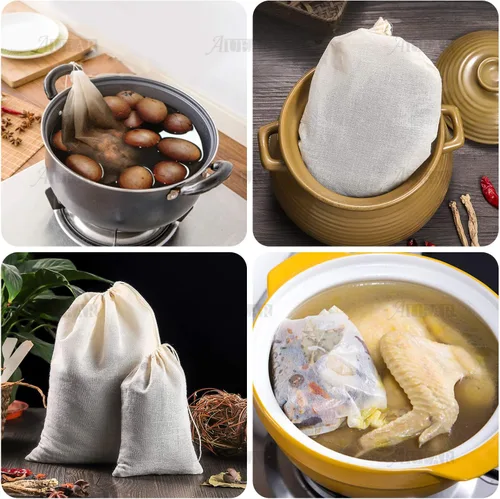 Vista 6 de AUEAR, Bolsas de sopa de algodón reutilizables con cordón para café, medicina china, bolsa de té, colar hierbas, estopilla, caldo de huesos, 4"x6