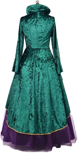 Vista 4 de CosplayDiy Vestido medieval de terciopelo verde para disfraz de bruja para mujer, talla grande