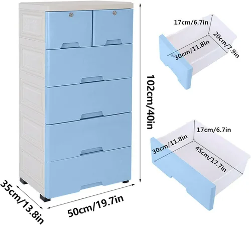 Vista 2 de TFCFL Cómoda moderna de 6 cajones, armario de almacenamiento de 5 capas con ruedas enrollables, llaves para ropa, sala de juegos, muebles