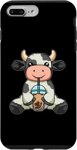 Vista 12 de iPhone 12 mini vaca beber té de burbujas lindos animales con estuche de té Boba