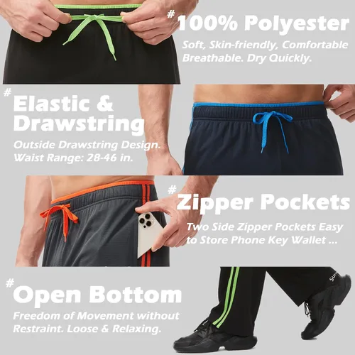 Vista 5 de SACUIMAN Pantalones deportivos para hombre con bolsillos con cremallera, parte inferior abierta, para entrenamiento, correr, gimnasio