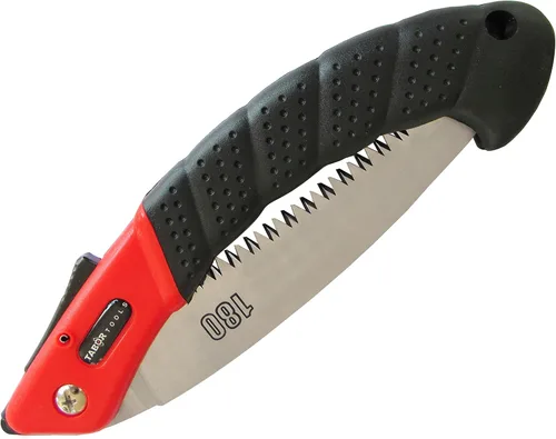 Vista 2 de TABOR TOOLS Sierra plegable con hoja curvada de 8 pulgadas y mango de agarre resistente, sierra de mano para podar árboles, recortar ramas, acampar
