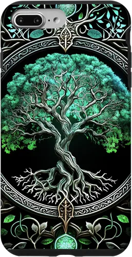 Vista 12 de Tree of Life Yoga Spiritual Celtic Viking Green Black Case for iPhone 17