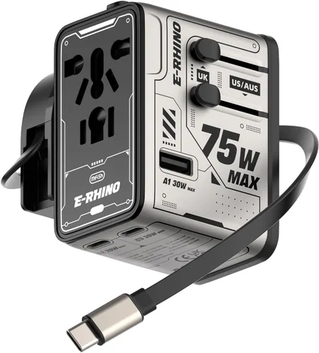 Vista 8 de MFish Adaptador de viaje universal de 5 puertos de 75 W, carga todo en uno Negro