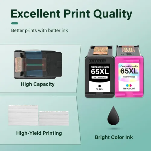 Vista 6 de 65XL 65 cartuchos de tinta negro/color, paquete combinado DeskJet 3755 Envy 5055 repuesto remanufacturado para impresora HP65 XL negro