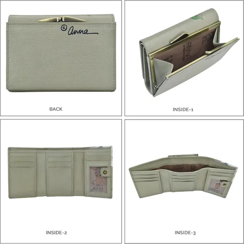 Vista 8 de Anna by Anuschka Cartera de tres pliegues pintada a mano para mujer de cuero