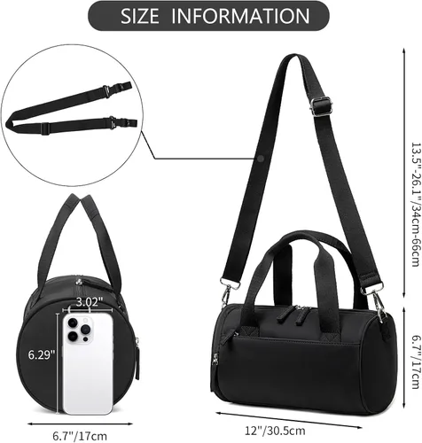 Vista 3 de Mini bolsa de gimnasio para mujeres y niñas, bonita bolsa de lona pequeña de 12 pulgadas con bolsillos multifuncionales, bolsas deportivas