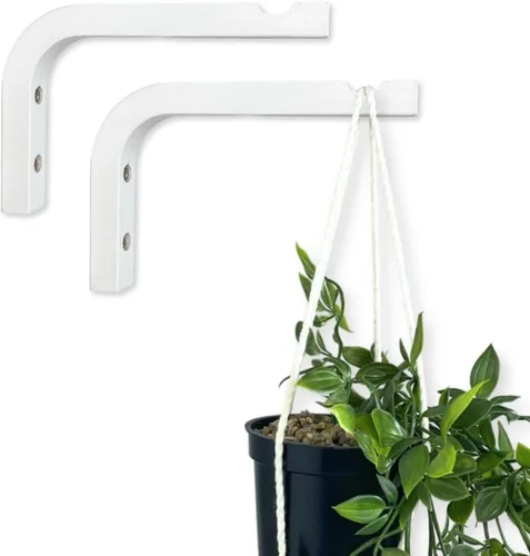 Vista 16 de EvenWood Juego de 2 ganchos para plantas de pared de 6 pulgadas, gancho de madera montado en forma de L, soporte para interiores y exteriores