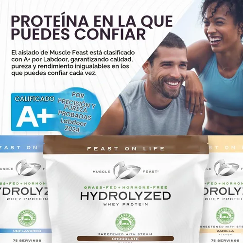 Vista 3 de Muscle Feast - Proteína de suero hidrolizada alimentada con pasto en polvo, chocolate (2 libras) All Natural Hormone-Free, Hydro Whey Powder for