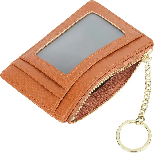 Vista 10 de Tarjetero delgado minimalista para mujer, monedero, monedero, llavero con bolsillo frontal con ventana de identificación