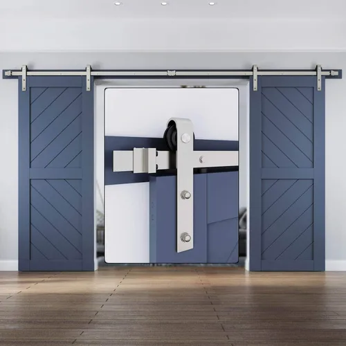 Vista 10 de EaseLife Kit de Rieles de Hardware de 5 Pies para Puerta Corredera de Granero de Níquel Cepillado, Polea J Básica, Trabajo Pesado, Se Desliza Suave