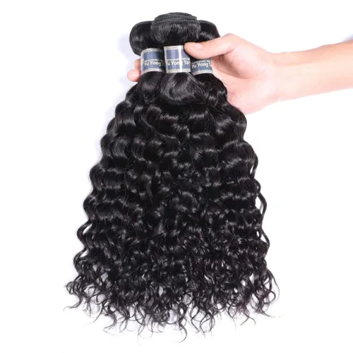 Vista 4 de Extensiones de cabello humano virgen brasileño ondulado de 10, 12, 14 pulgadas, sin procesar, mojado y ondulado, 3 paquetes de extensiones