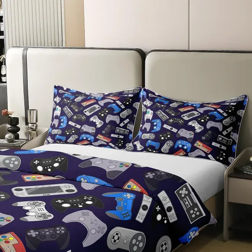 Vista 4 de Erosebridal Juego de funda de edredón 100% algodón con estampado de consola de videojuegos tamaño King, funda de edredón moderna para niños, Multi 05
