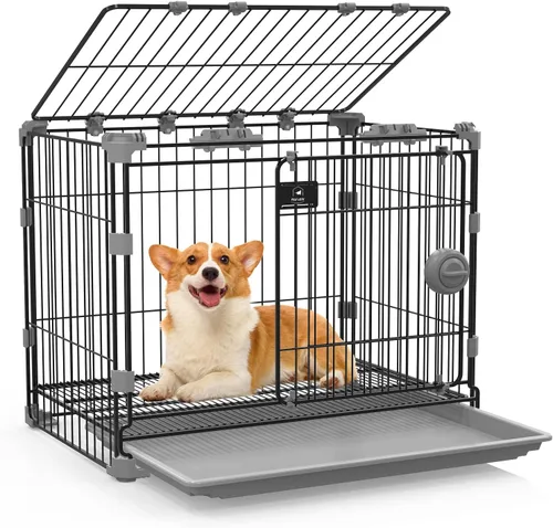 Vista 8 de Jaula para Perros para Perros Pequeños de Menos de 25 libras, Perrera de Perro de Metal Grueso Negro de 24 pulgadas Jaula de Alambre para Interiores