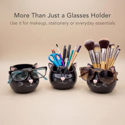 Vista 4 de Soporte y jarrón para lentes de gato, soporte de cerámica para gafas de sol y lentes de gato negro, organizador de decoración y exhibición de regalo