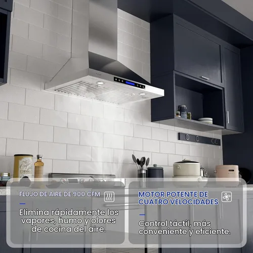 Vista 2 de EKON Campana extractora de pared de 30 pulgadas, campana de ventilación de cocina de acero inoxidable de 900 CFM, convertible con conductos/sin