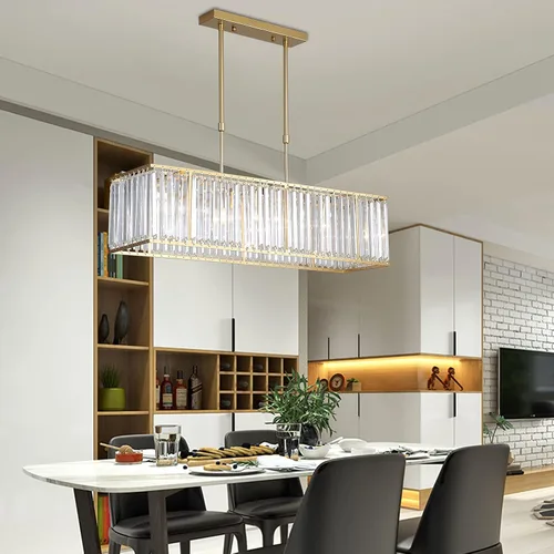 Vista 5 de AngelcityCC Candelabro rectangular de cristal moderno de lujo con 4 luces para techo para comedor, cocina, isla de 33.5 pulgadas
