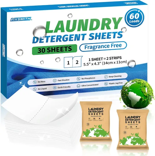 Vista 18 de FIXSMITH Hojas de detergente para ropa – 60 cargas (30 hojas) aroma de lino fresco – hipoalergénicas, ecológicas, hojas de jabón de lavandería ultra