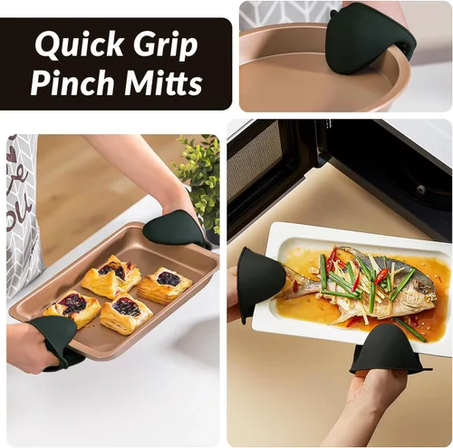 Vista 5 de Havlucen Extra Long Silicone Oven Mitts with Mini Oven Gloves & Quilted Liner - Heat Resistant Kitchen Protection for Baking, Grilling, and Cooking