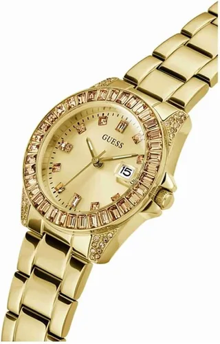 Vista 2 de GUESS US - Reloj analógico de cristal azul e iridiscente para mujer, Arco iris