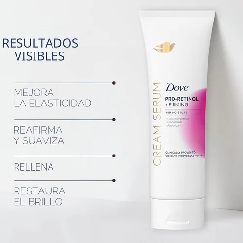 Vista 4 de Dove Suero Crema Pro-Retinol + Reafirmante para Elasticidad y Firmeza, con Péptidos de Colágeno, Niacinamida y Antioxidantes, Loción, 8 oz