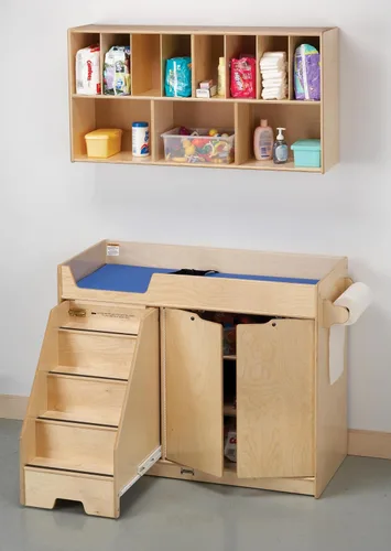 Vista 7 de Cambiador de bebé con escaleras, Madera clara, 1