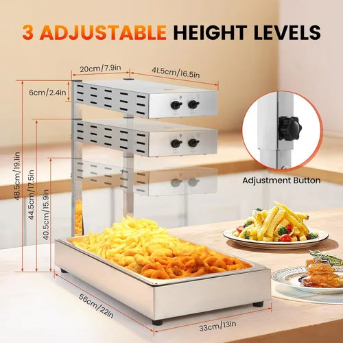 Vista 3 de Dyna-Living Calentador de papas fritas – 3 niveles de altura ajustable calentador de papas fritas comercial 10L encimera de papas fritas lámpara