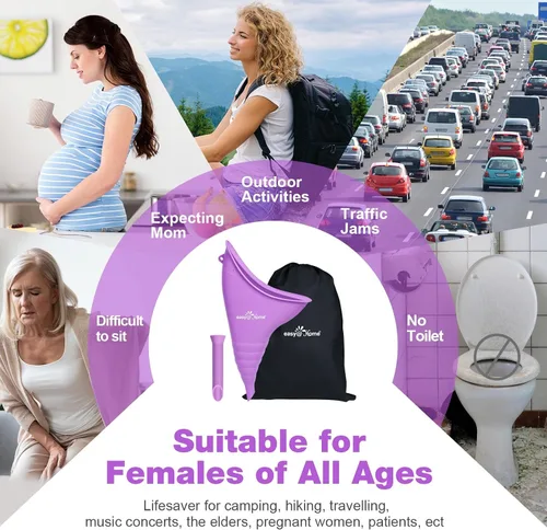 Vista 7 de Easy@Home Dispositivo de micción femenina portátil para mujeres: Embudo de orina de silicona femenina para orinar para orinar taza reutilizable