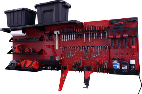 Vista 26 de OmniWall Weekend Warrior Ultimate Tool Kit - Sistema de Almacenamiento de Pared de Tablero de Clavos de Metal de 96" x 32" Negro/Naranja