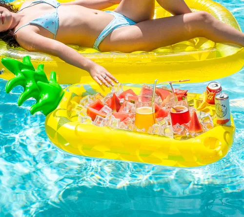 Vista 5 de Soporte inflable de la bebida de la piña, flotador de la bebida del partido de la piscina