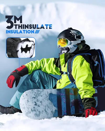 Vista 3 de VELAZZIO Guantes de esquí impermeables y transpirables, guantes de snowboard, 3M Thinsulate aislados cálidos guantes de nieve, para hombres y mujeres