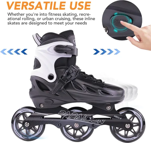 Vista 2 de PAPAISON Patines en línea ajustables para adultos para hombres y mujeres con 3 ruedas de 100 mm, patines de exterior para fitness, velocidad