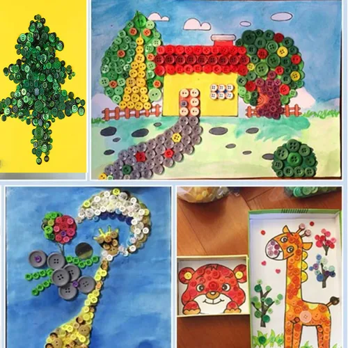 Vista 6 de 500-700 PZA Botones de Resina Marrón Claro, Varios Tamaños y Formas para Costura Infantil, Manualidades DIY, Botones Pintados a Mano para Arte