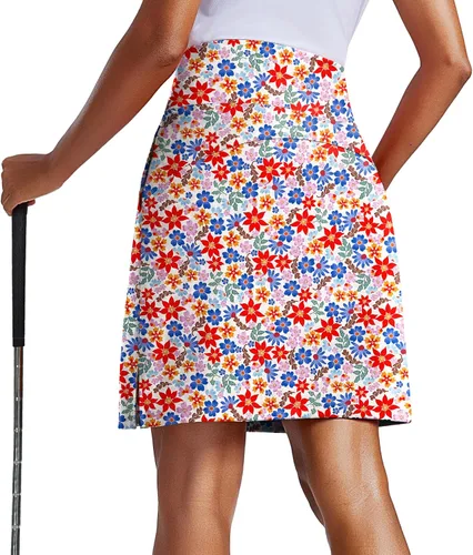 Vista 13 de PINSPARK Falda pantalón de 20 pulgadas para mujer, longitud a la rodilla, UPF 50+, faldas de golf con 3 bolsillos, cintura alta, falda pantalón