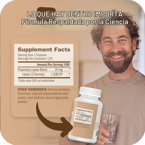 Vista 6 de Houston Enzymes Lypazyme - 120 cápsulas - Formulado profesionalmente con 3 enzimas lipasa diferentes - Apoya la descomposición completa