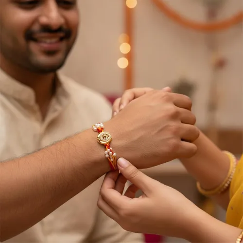 Vista 3 de Rakhi adulto Rakhi para hermano: Rakhi para Bhaiya: combo de mauli Rakhi hecho a mano con tarjeta de felicitación y Roli Chawal: Rakshabandhan