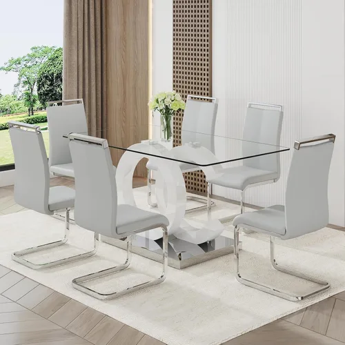 Vista 12 de Juego de mesa de comedor de vidrio Ebullient para 4, juego de mesa de comedor de 5 piezas, mesa de comedor de vidrio templado, mesa de comedor