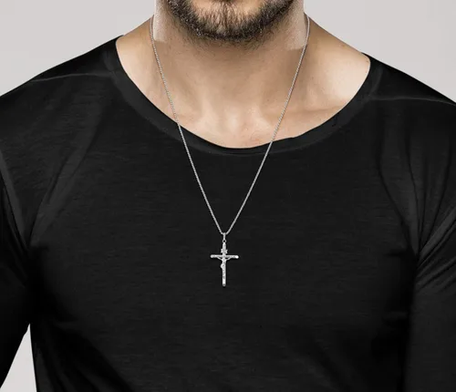 Vista 4 de Miabella Rhodium Plated 925 Sterling Silver Small or Large Crucifix Cross Necklace for Men Women, Cross Pendant with Rope Chain, Made in Italy