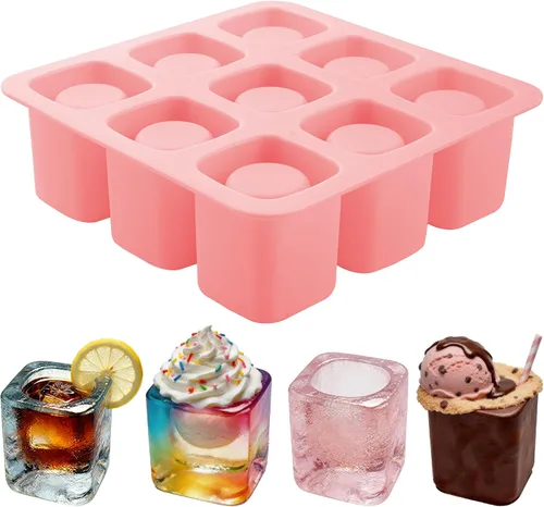 Vista 9 de Moldes de Silicona para Vasos de Chupito de 9 Cavidades Redondos, Juego de Horneado de Silicona para Chocolate, Dulces, Bandejas de Cubitos de Hielo